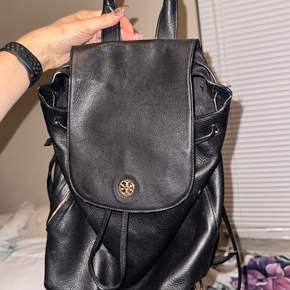 Tory Burch Brody Black Pebble Leather Backpack 13x11x6”